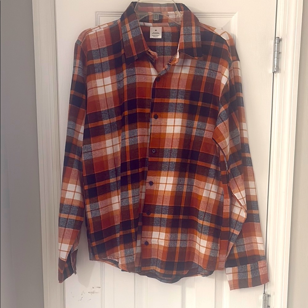 EUC Orange Plaid Flannel Buttoned Down Shirt